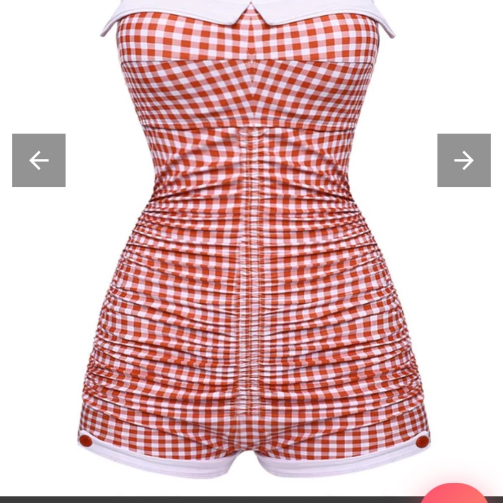 Retro Stage Red Gingham Halter Swimsuit